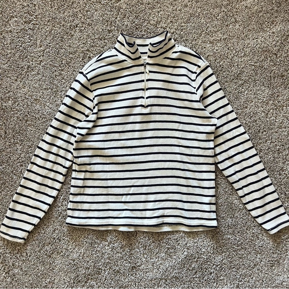 L.L. Bean quarter zip stripe classic top petite small